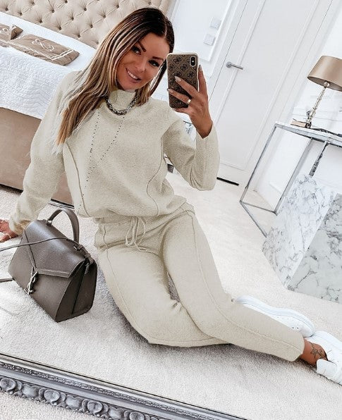 Women's Casual Knit Long Sleeve and Fit Jogger Pants Set