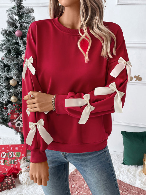 Women's Festive Red Bow Christmas Sweater - BritishElegance