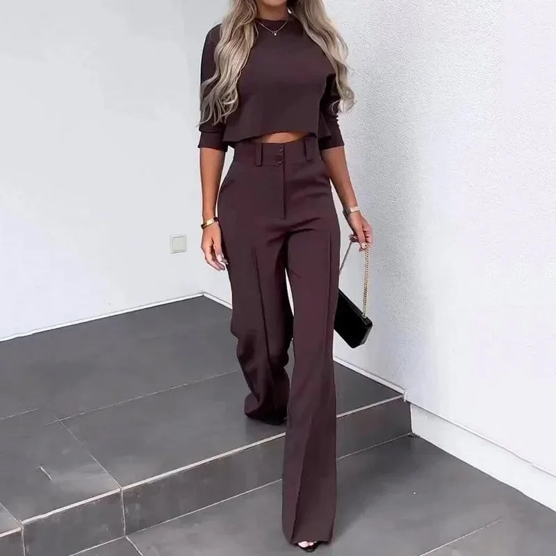 Chic Summer Women's Crop Top and High Waisted Pants Set