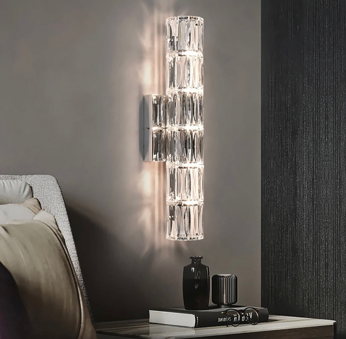 Sparkling Glass LED Wall Lamp in Silver Finish - BritishElegance