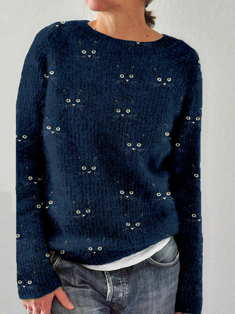 Soft Women's Cat Face Warm Winter Sweater