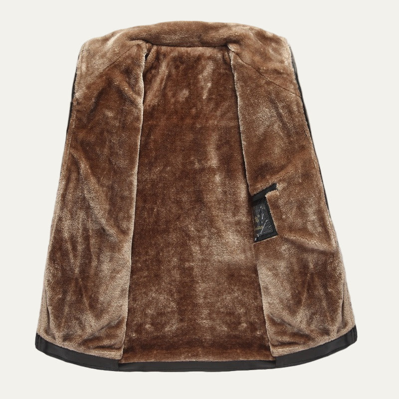 Men’s Faux Leather Winter Jacket with Plush Fur Lining