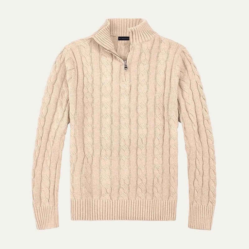 Men’s Mock Neck Quarter Zip Cable Knit Sweater
