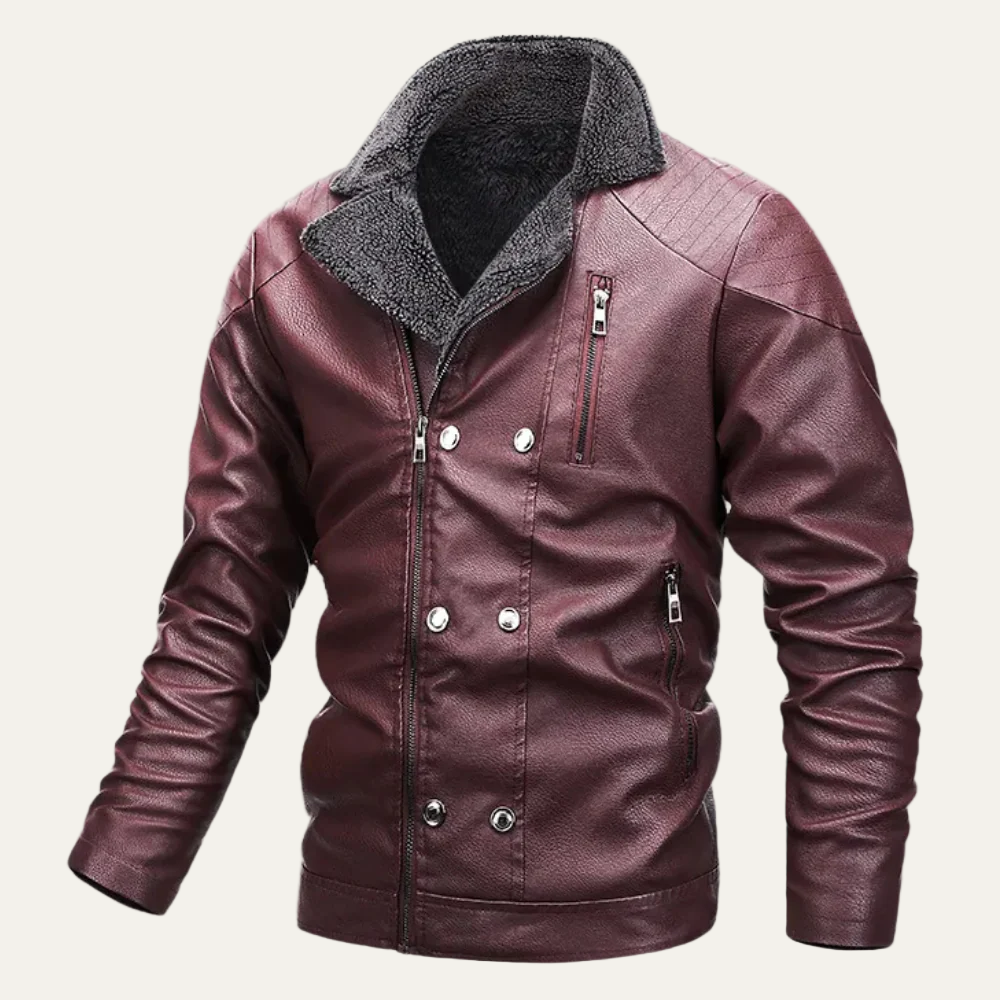 Men’s Faux Leather Jacket with Fur Lined Collar