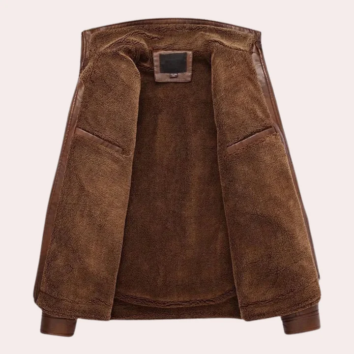 Cevori Slim Fit Plush Lined Leather Jacket