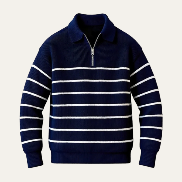 Men’s Striped Quarter Zip Polo Knit Sweater