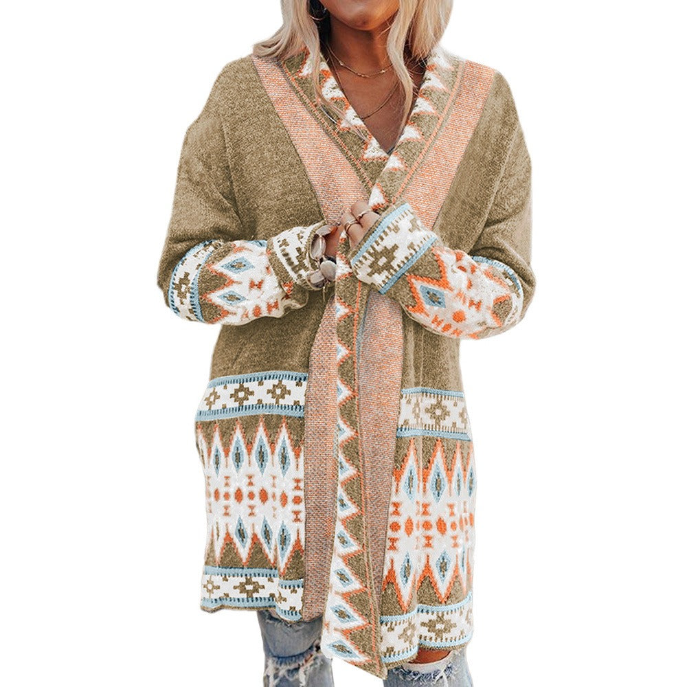 Comfy Geometric Pattern Wool Cardigan for Women