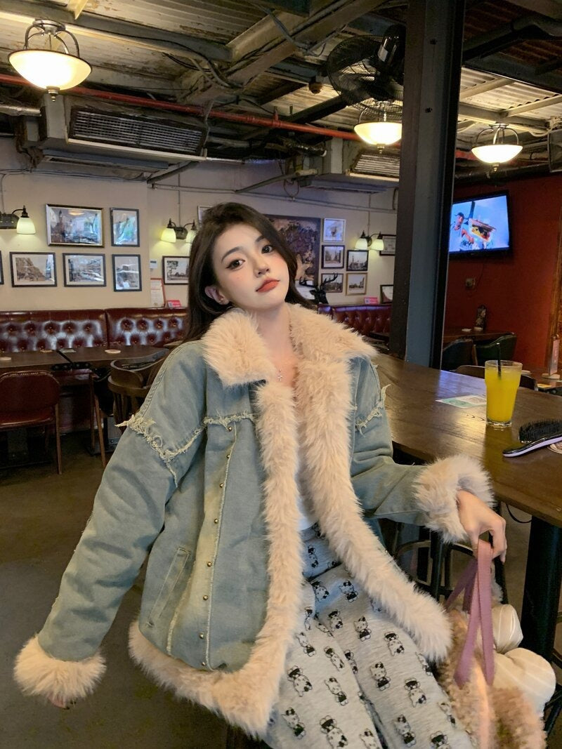 Delilah | Women's Warm Denim Down Puffer Jacket