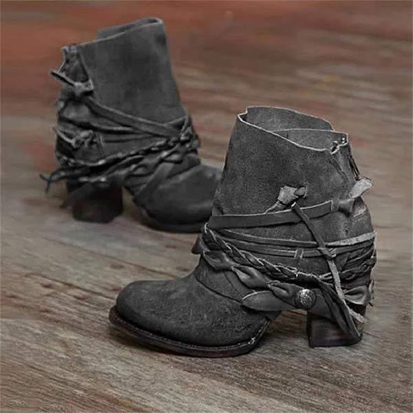 Women's Chic Leather Ankle Boots - Comfort Block Heel