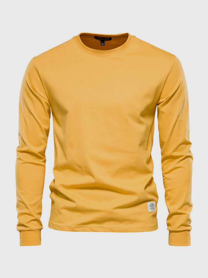 Long-sleeved cotton shirt for men, round neck