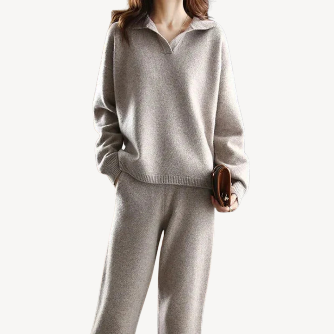 Casual Polo Knit Sweater Set for Women