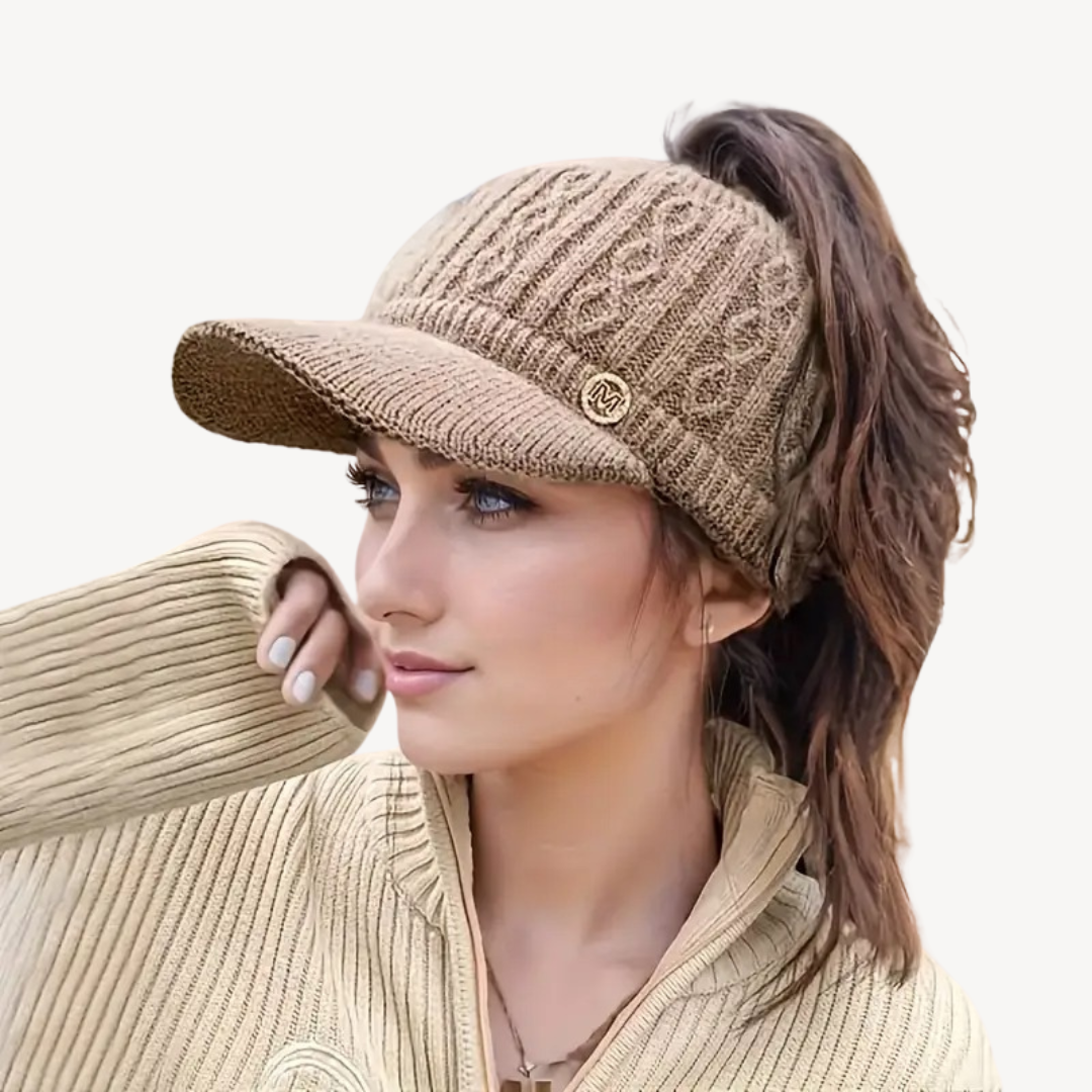Knit Visor Cap with Ponytail Hole