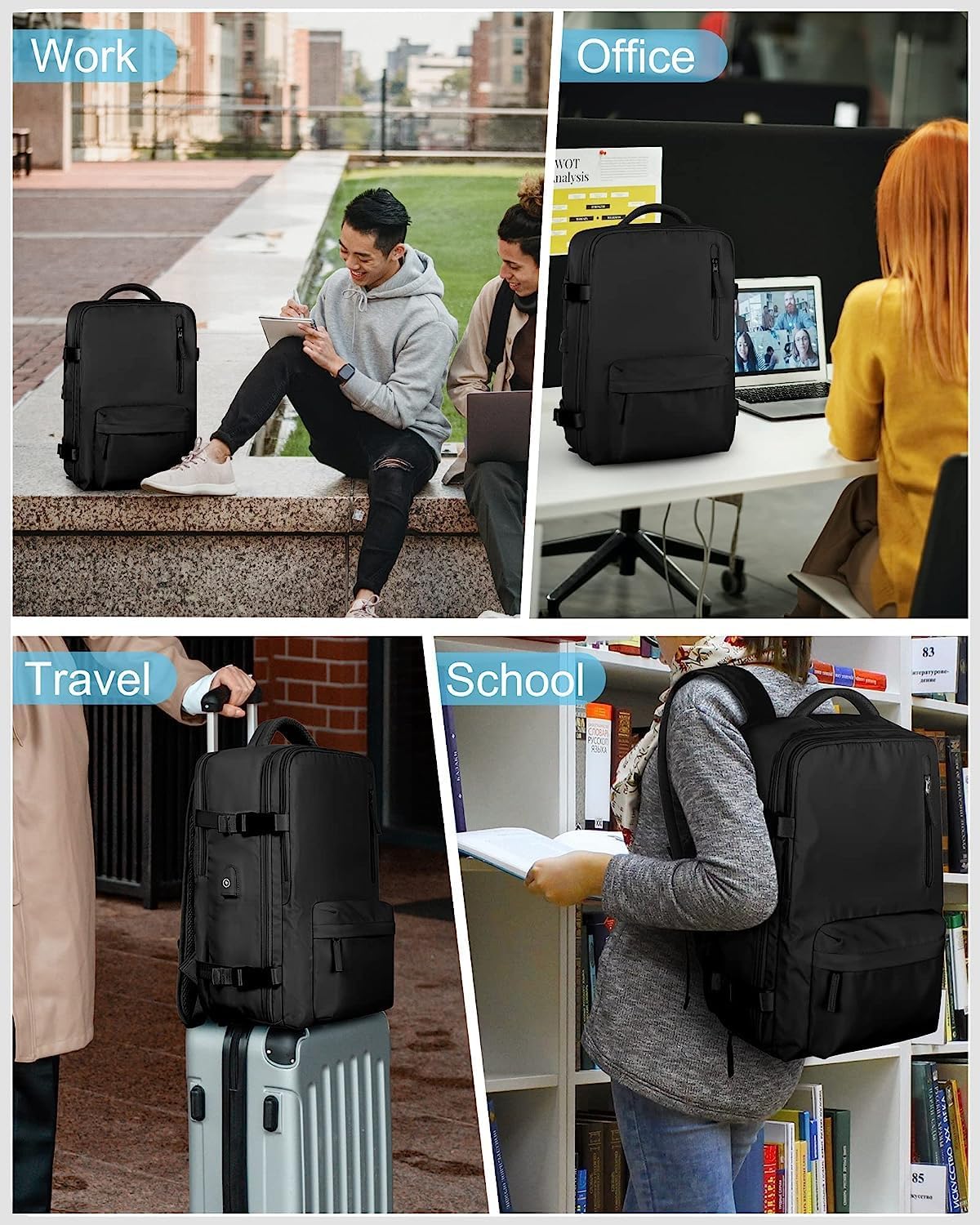 Waterproof Travel Backpack with Shoe Compartment & USB Port – 14' Laptop Fit
