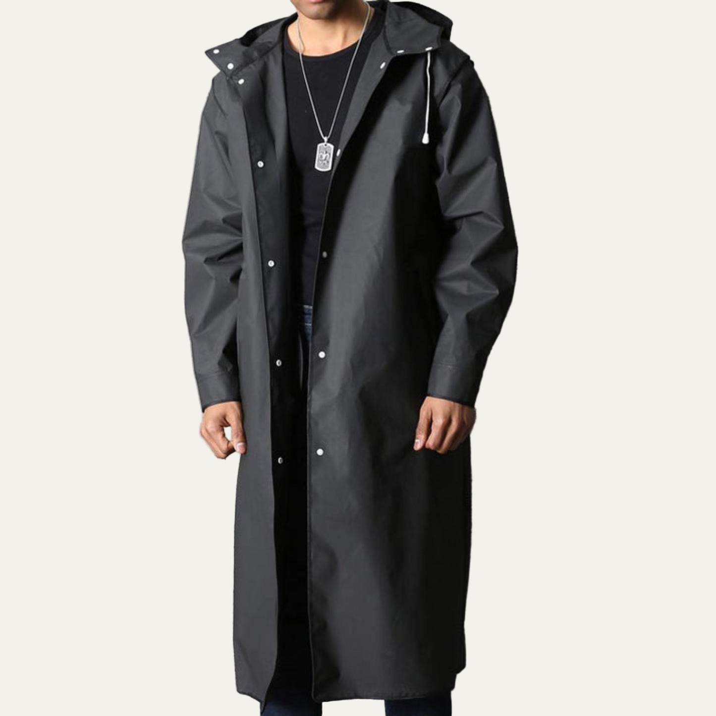 Men’s Long Snap Front Hooded Rain Slicker