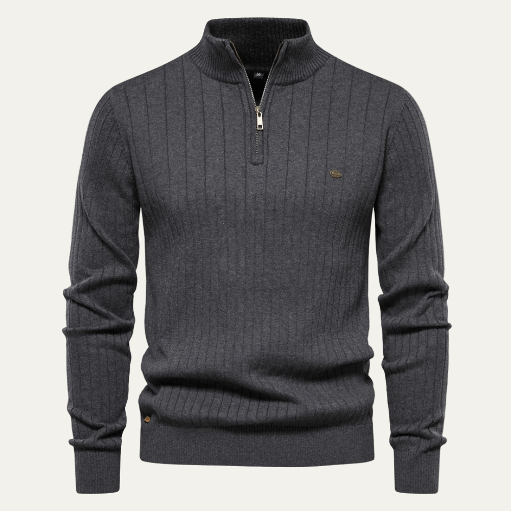 Men’s Ribbed Stand Collar Zip Sweater