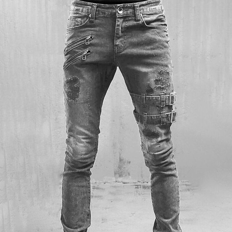 Men's Premium Slim Fit Dark Jeans with Zip Pockets