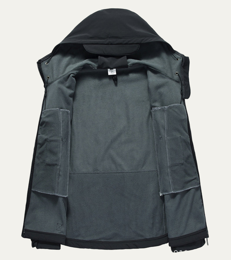Men’s Tactical Softshell Jacket with Hood and Utility Pockets