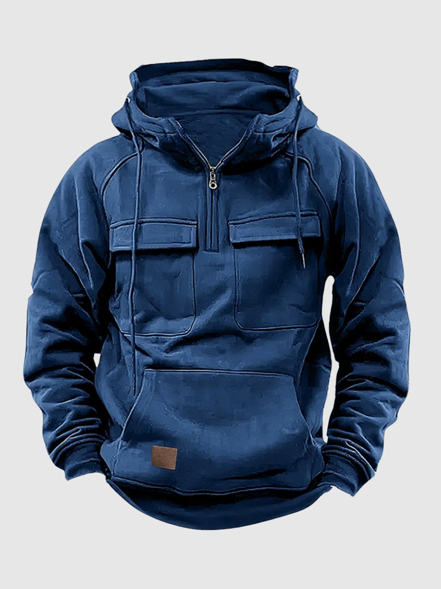 Men’s Heavy Gauge Quarter Zip Hoodie with Cargo Pockets
