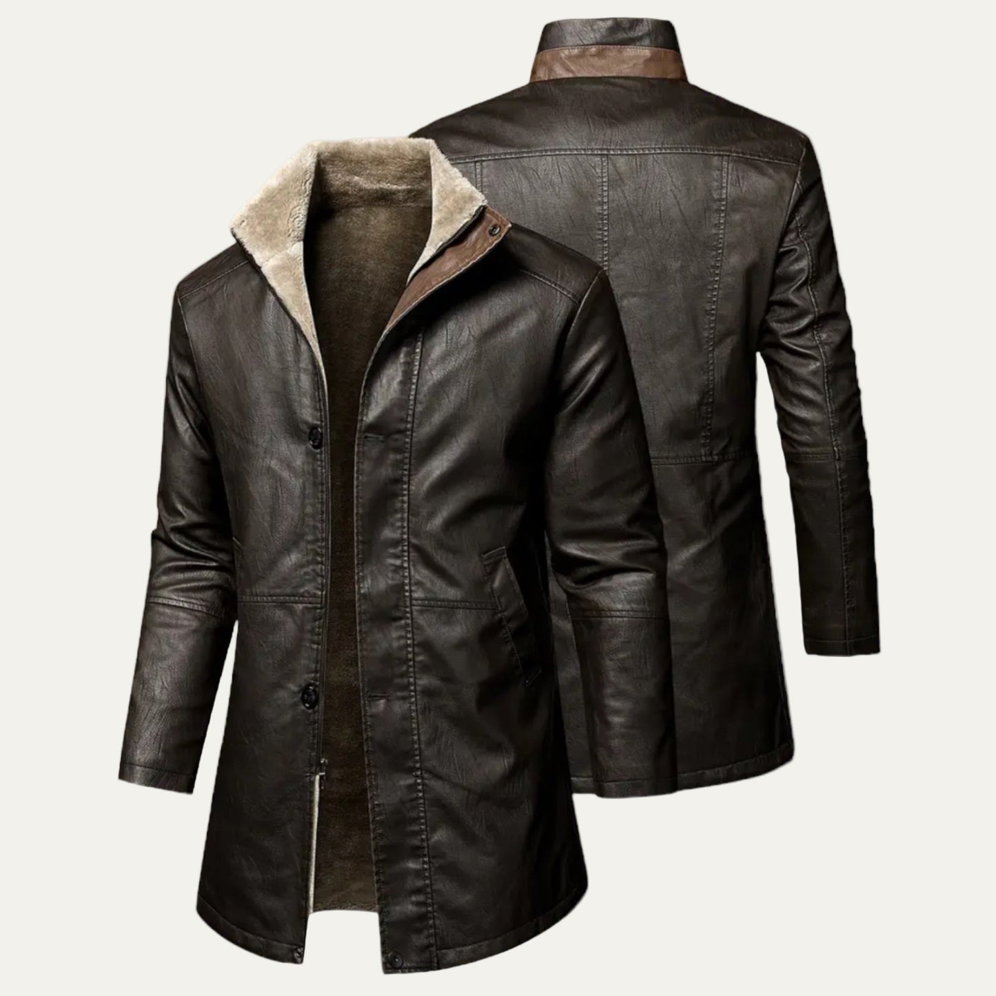 Men’s Faux Leather Coat with Plush Sherpa Lining