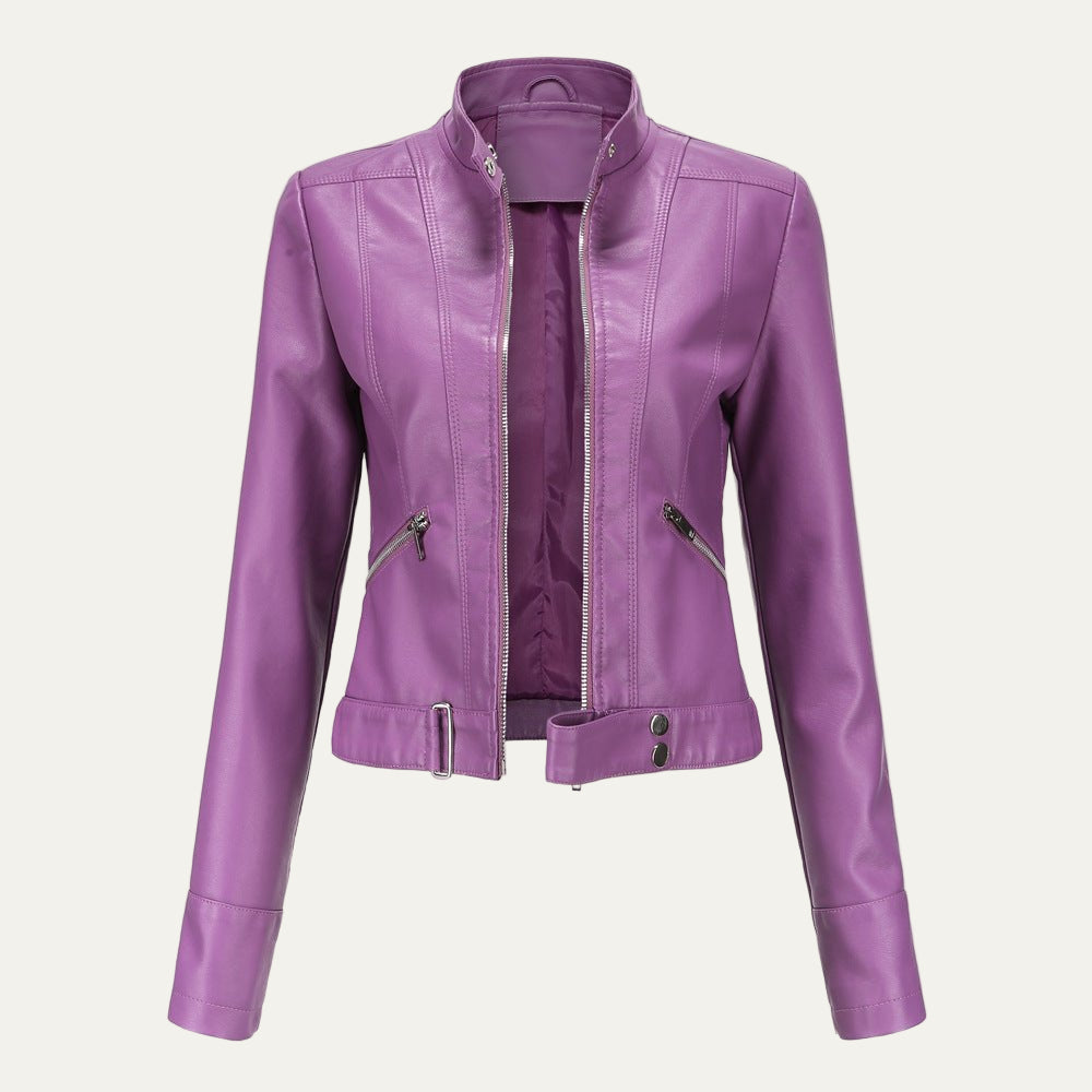 Women’s Cropped Faux Leather Moto Jacket