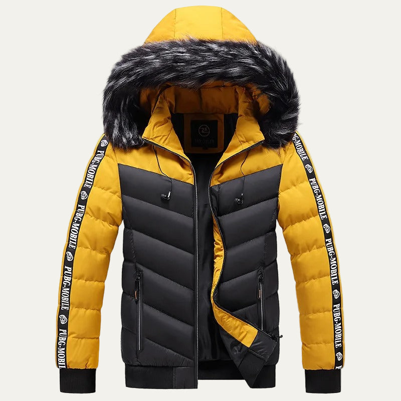 Men’s Two Tone Chevron Hooded Winter Puffer Jacket