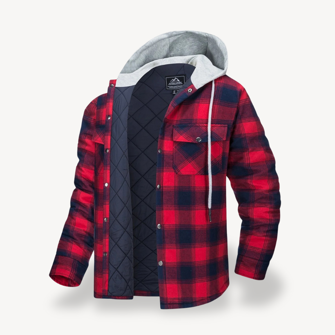 Plaid Quilted Hooded Jacket for Men