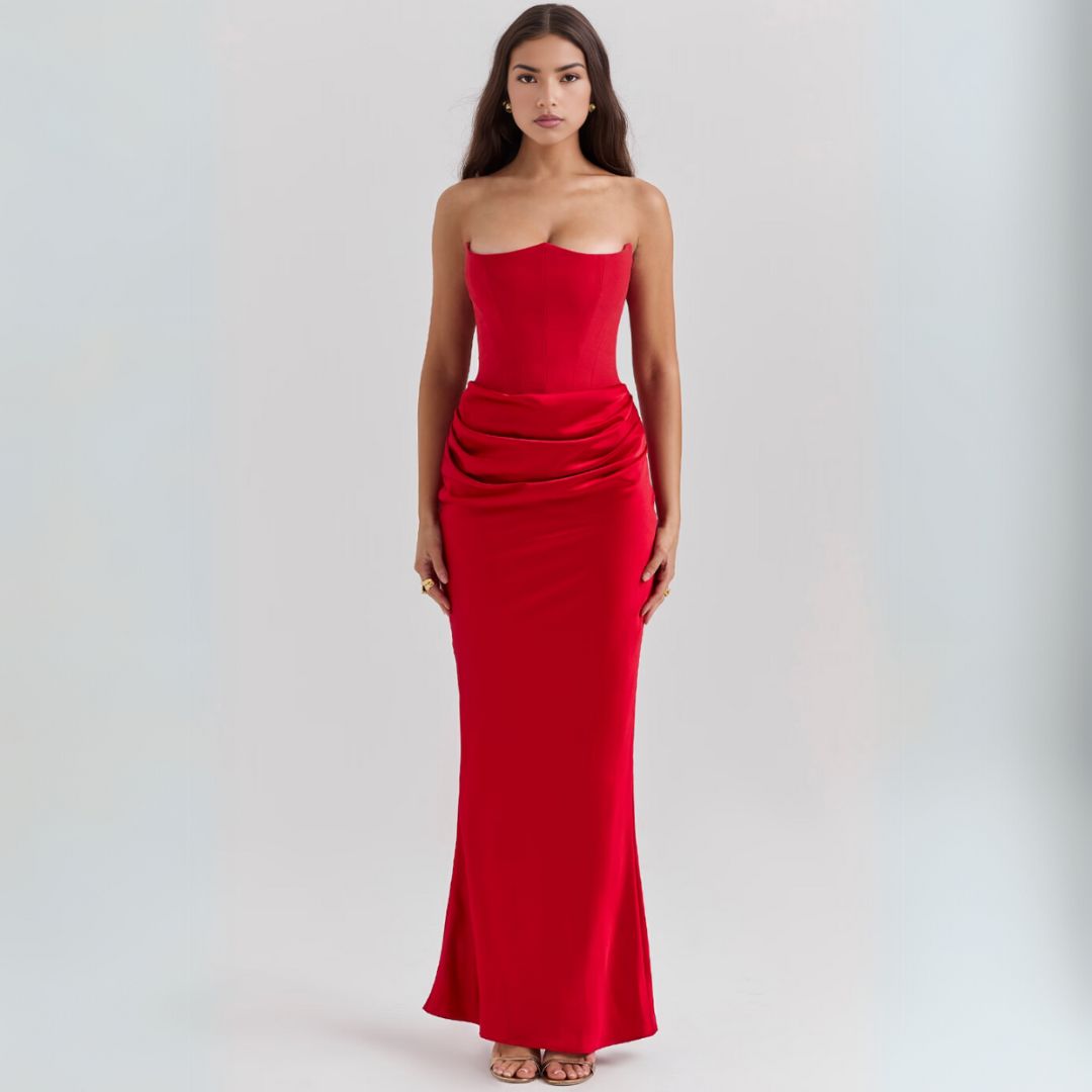 Satin Strapless Corset Maxi Dress Women
