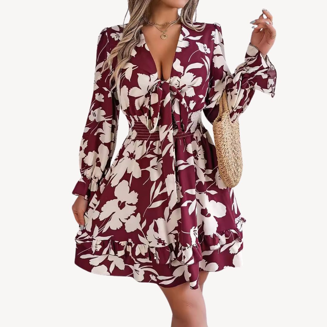 Women's Floral Polyester Mini Dress
