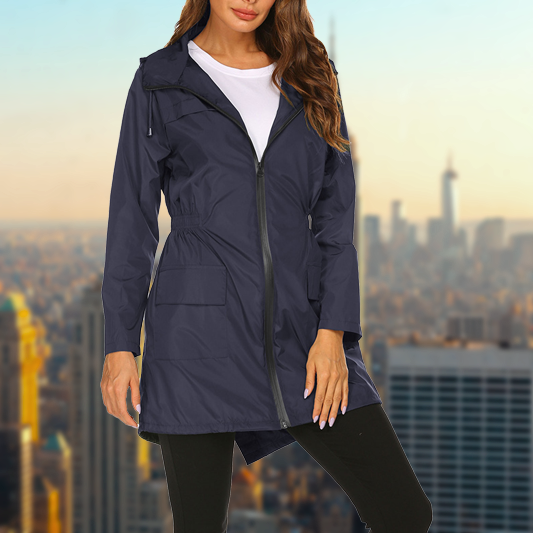 Waterproof Women's Zip Up Raincoat with Adjustable Waist