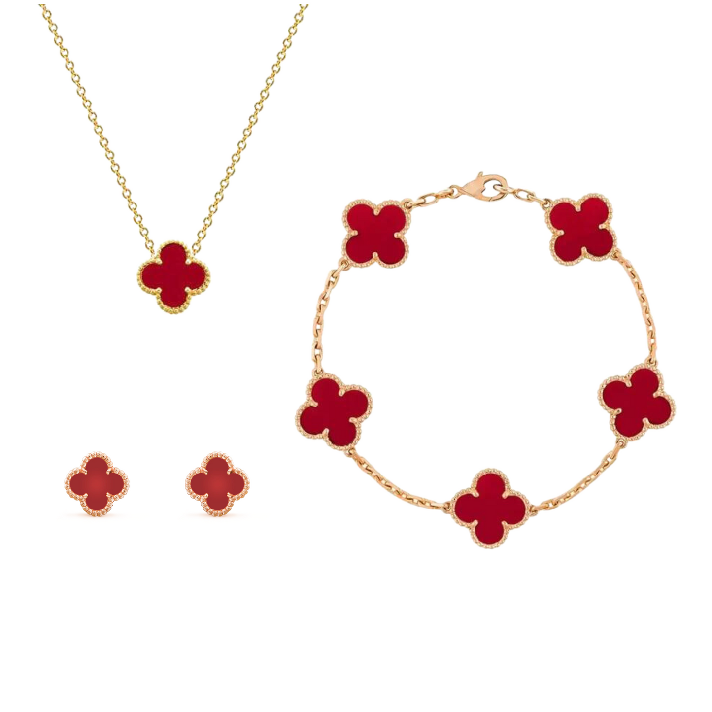 Golden Floral Jewelry Set Necklace, Bracelet, Earrings