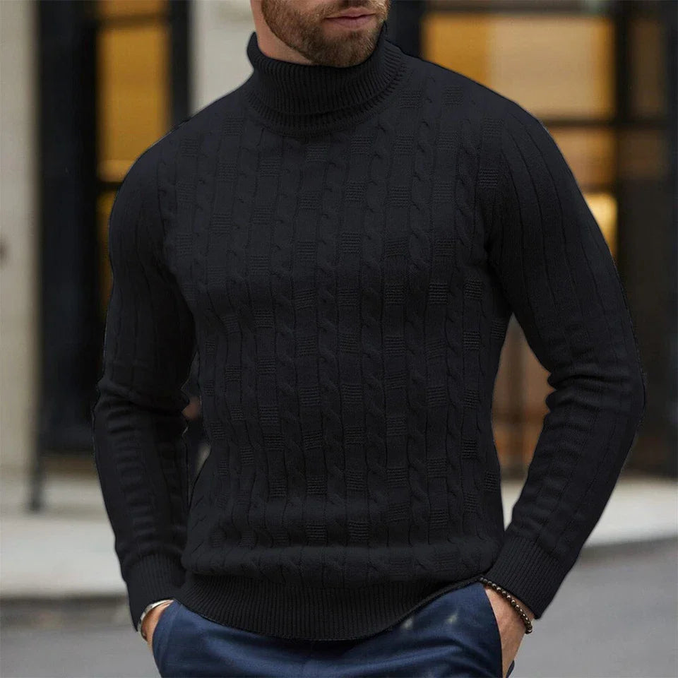 Markus – Turtleneck Cable Knit Jumper with Fleece Lining Men