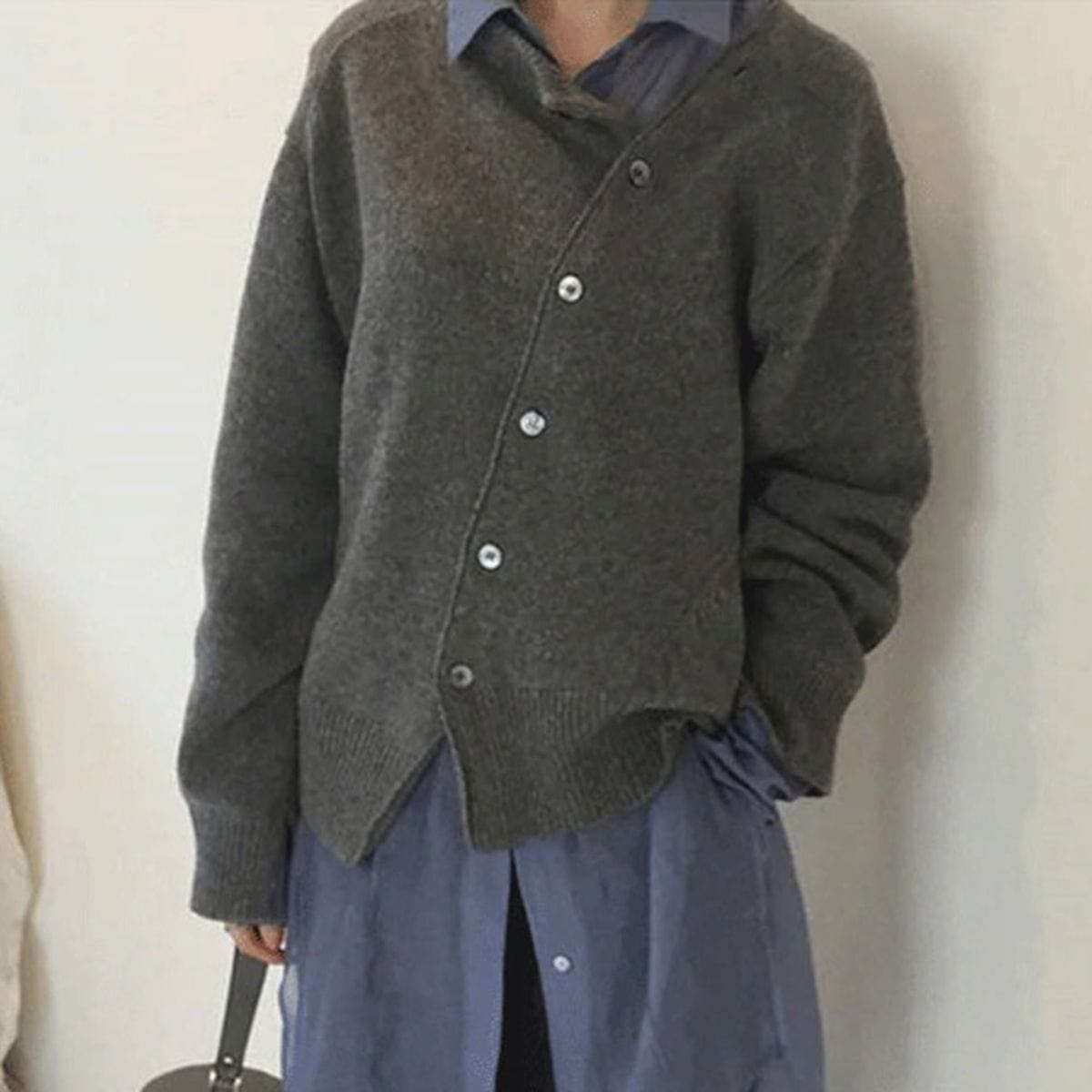 Warm Women's Off-Center Button Cardigan Sweater