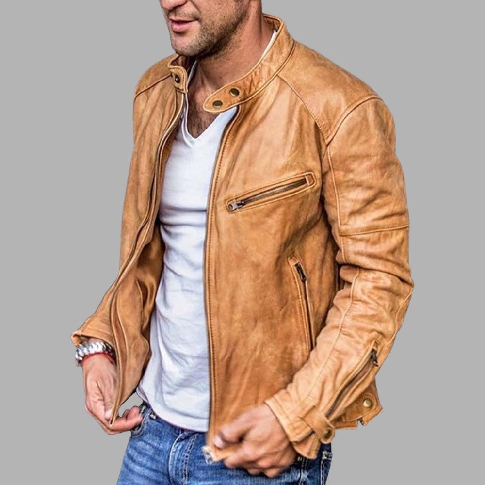 Stand Collar Leather Street Jacket