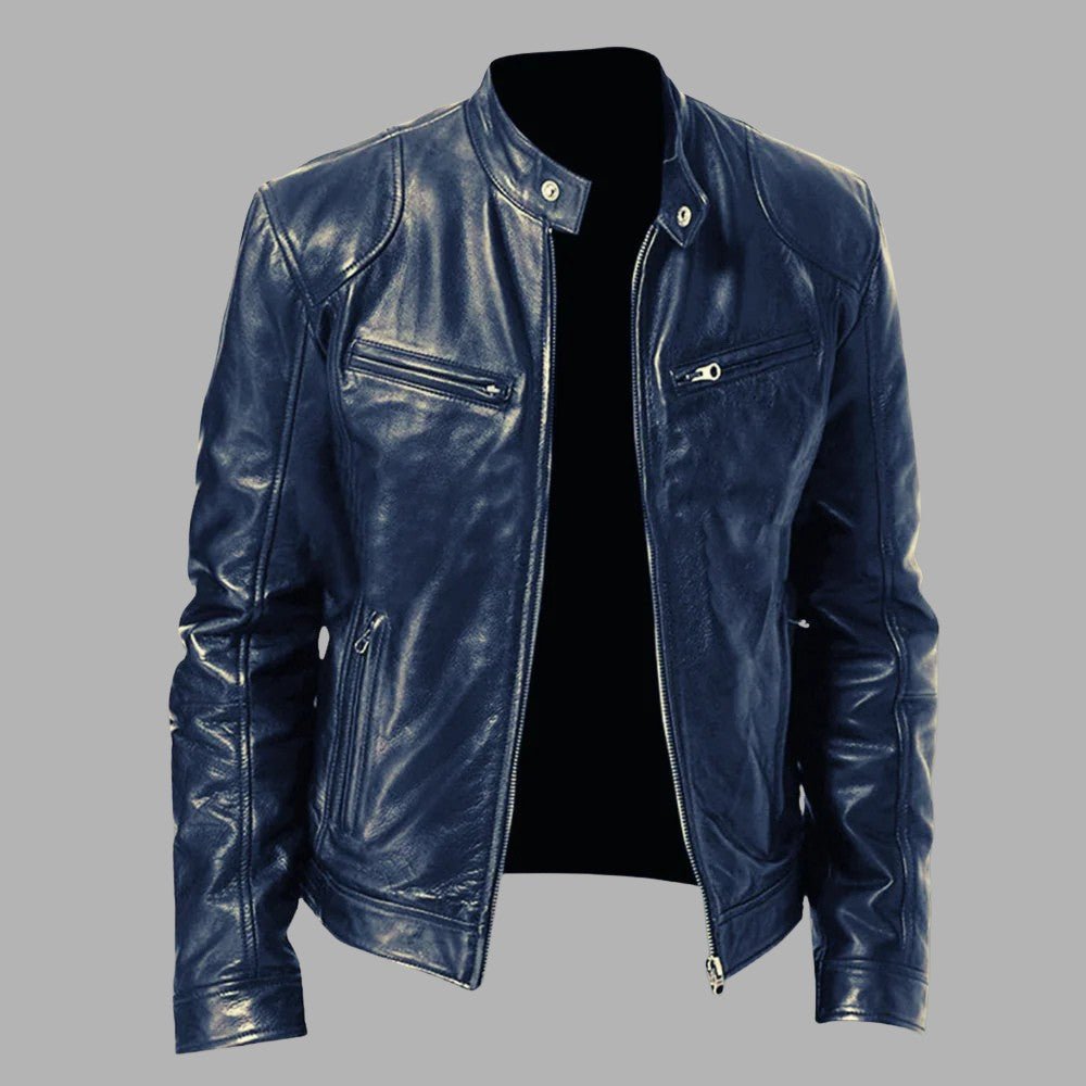 Stand Collar Leather Zip Jacket
