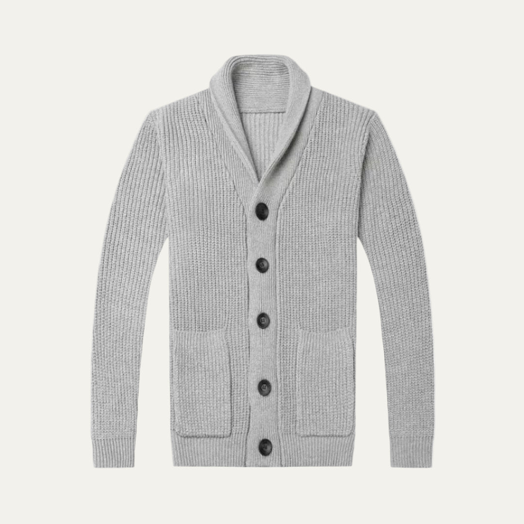 Men’s Chunky Knit Shawl Collar Button Closure Cardigan
