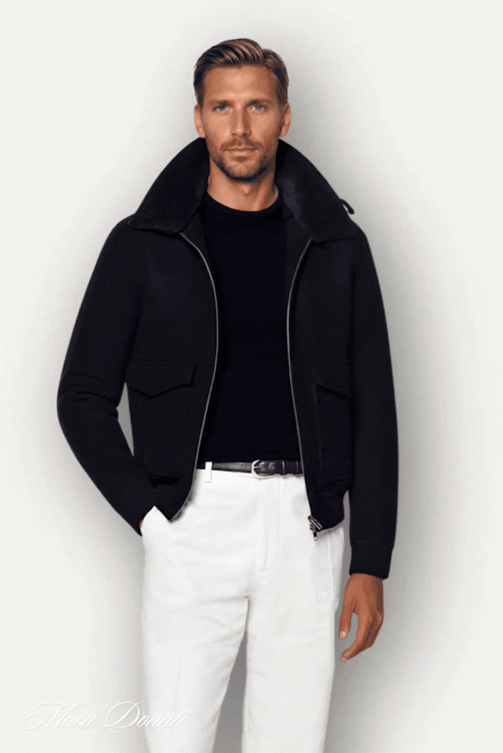 Men’s Trendy Bomber Jacket with Faux Shearling Collar
