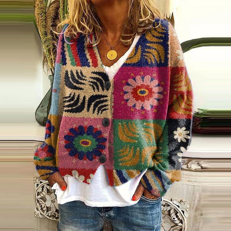 Trendy Patchwork Women’s Buttoned Cardigan - Elise