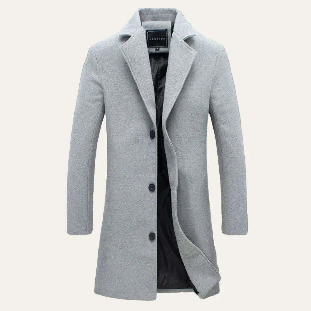 Men’s Classic Wool Single Breasted Long Overcoat