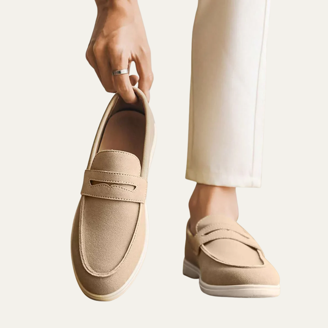 Men’s Suede Penny Loafers with Contrast Rubber Sole