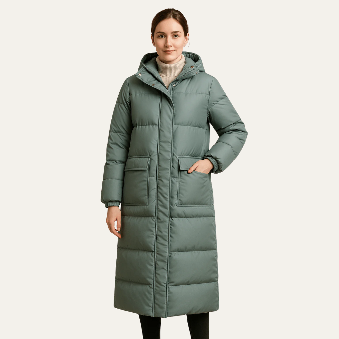 Women’s Long Quilted Puffer Coat with Hood