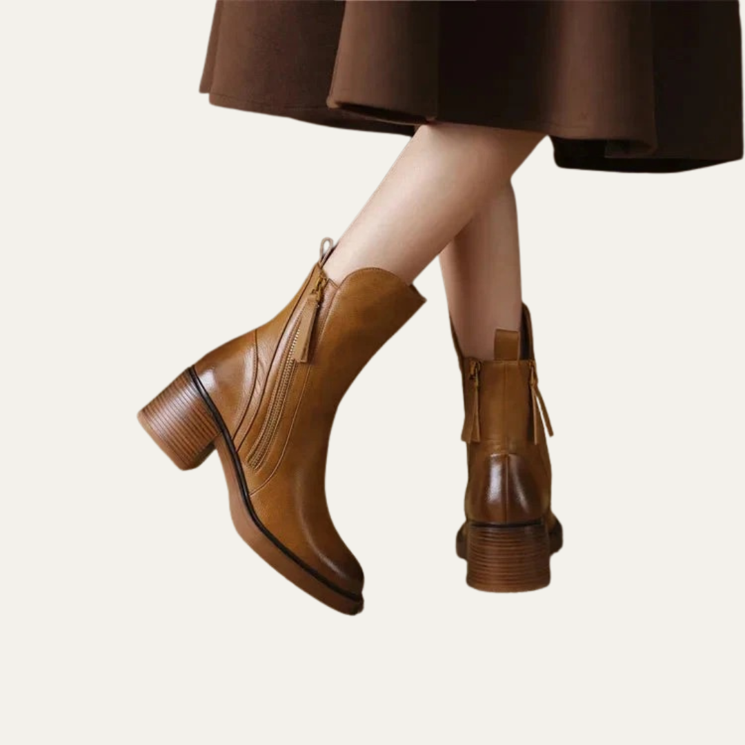 Women’s Smooth Leather Chunky Heel Boots
