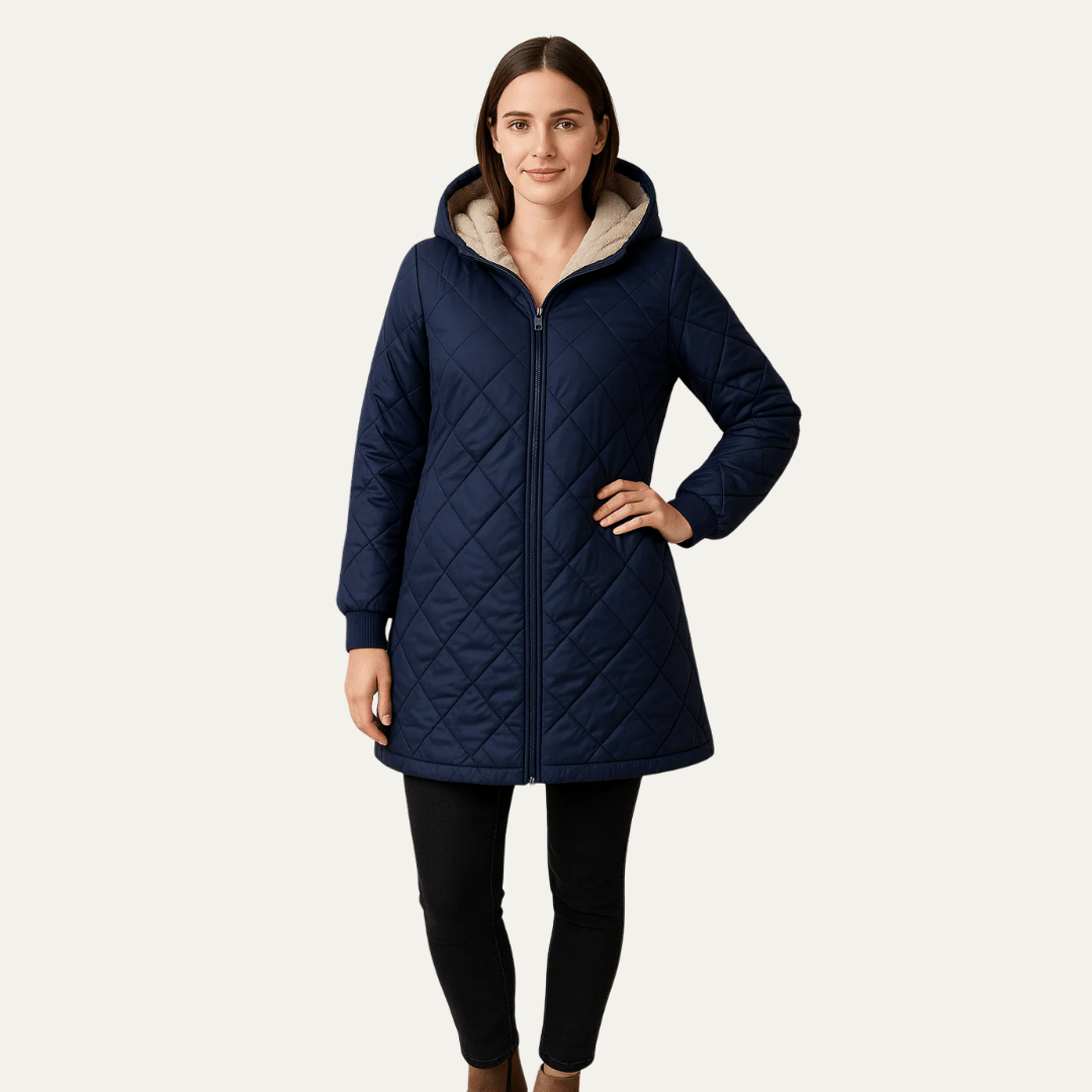 Women’s Long Quilted Sherpa Lined Hooded Coat