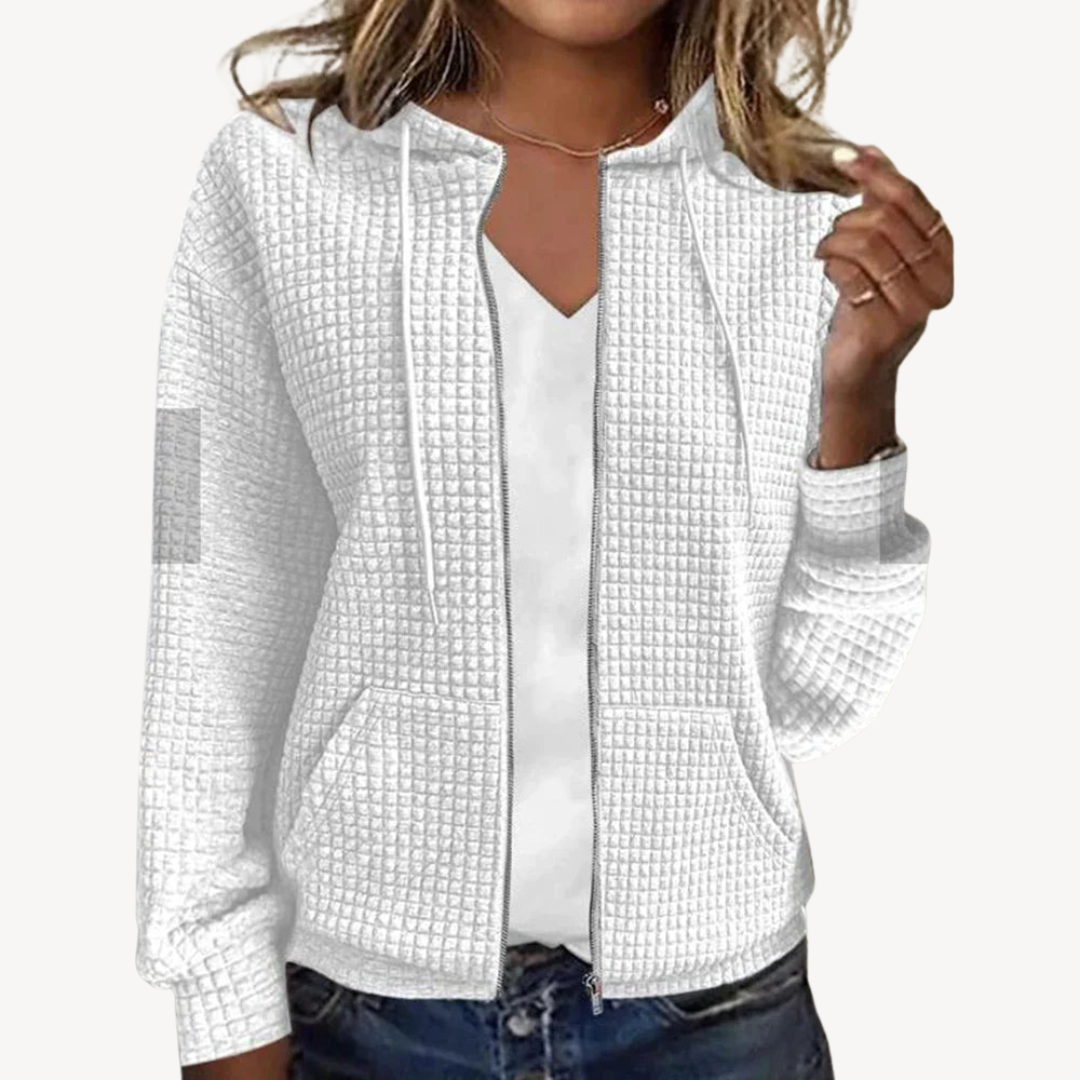 Waffle Knit Zipper with Hoodie for Women