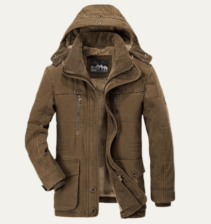 Men’s Insulated Parka with Detachable Hood and Button Front