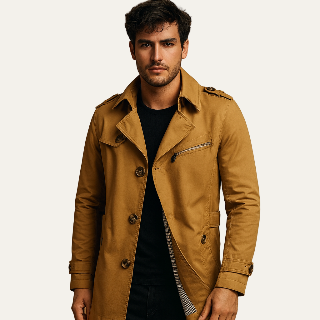 Men’s Double Breasted High Collar Trench Coat
