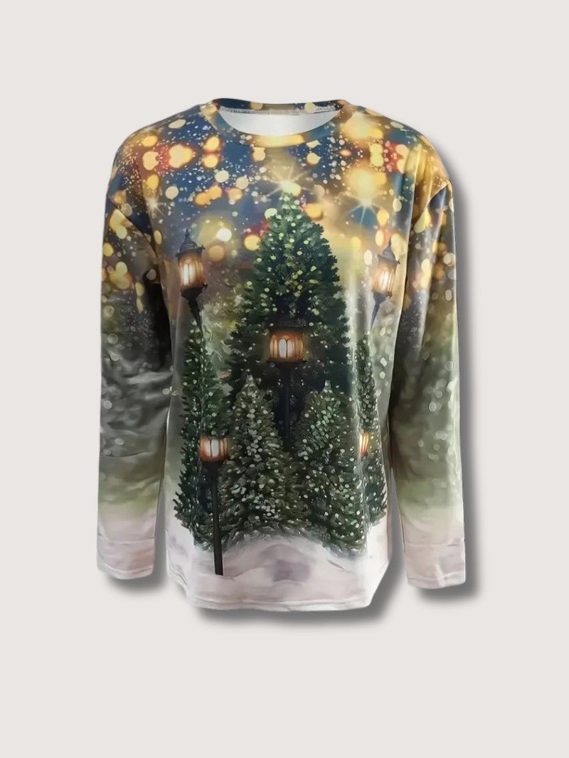 Women’s Glitter Christmas Tree Print Sweatshirt