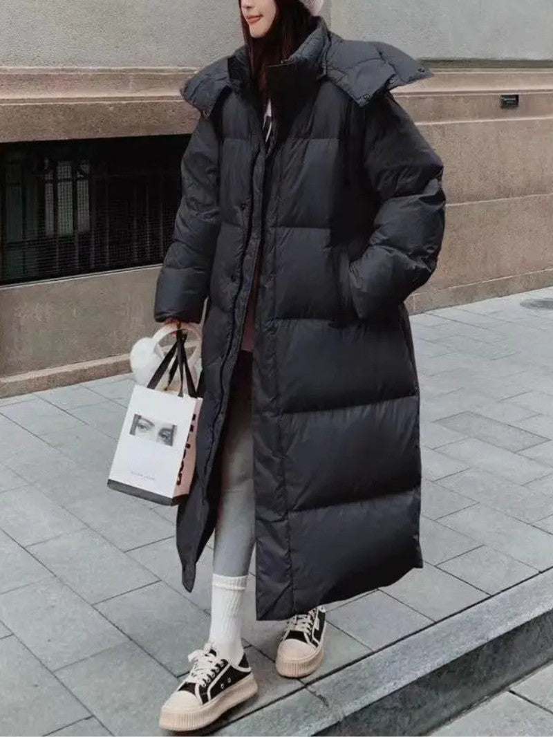 Women's Long Puffer Coat with Hood