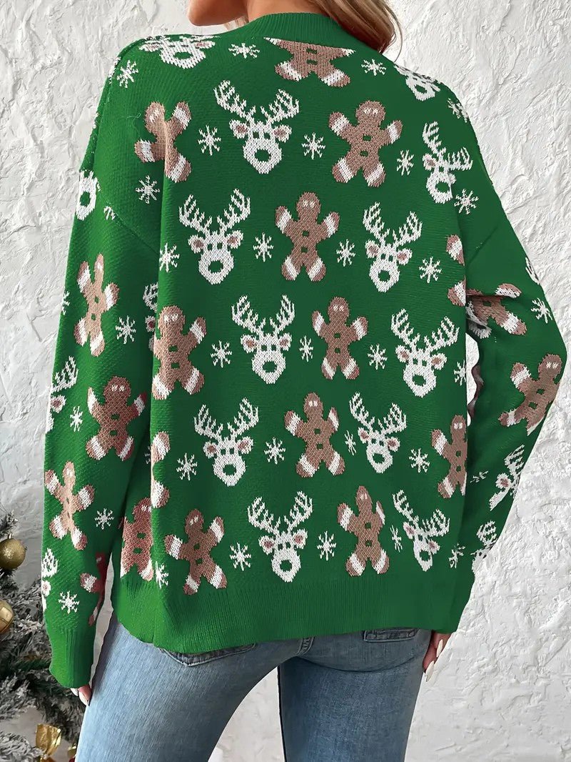 Women’s Reindeer & Snowflake V-Neck Cardigan