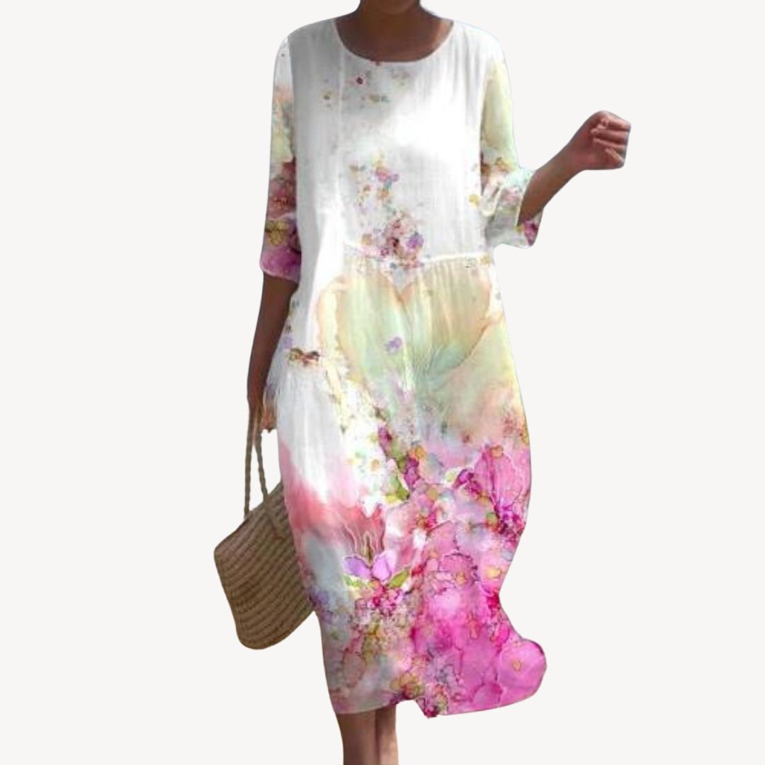 Print 3/4 Sleeve Midi Dress Women