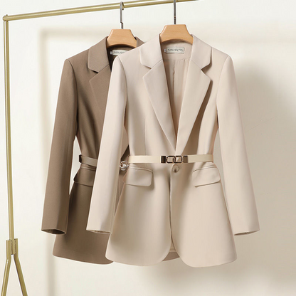 Classic Fit Women's Blazer with Pockets and Belt - BritishElegance